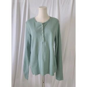 Pact Organic Cotton Seapine Green Thermal Waffle Knit Henley Pullover Top Medium